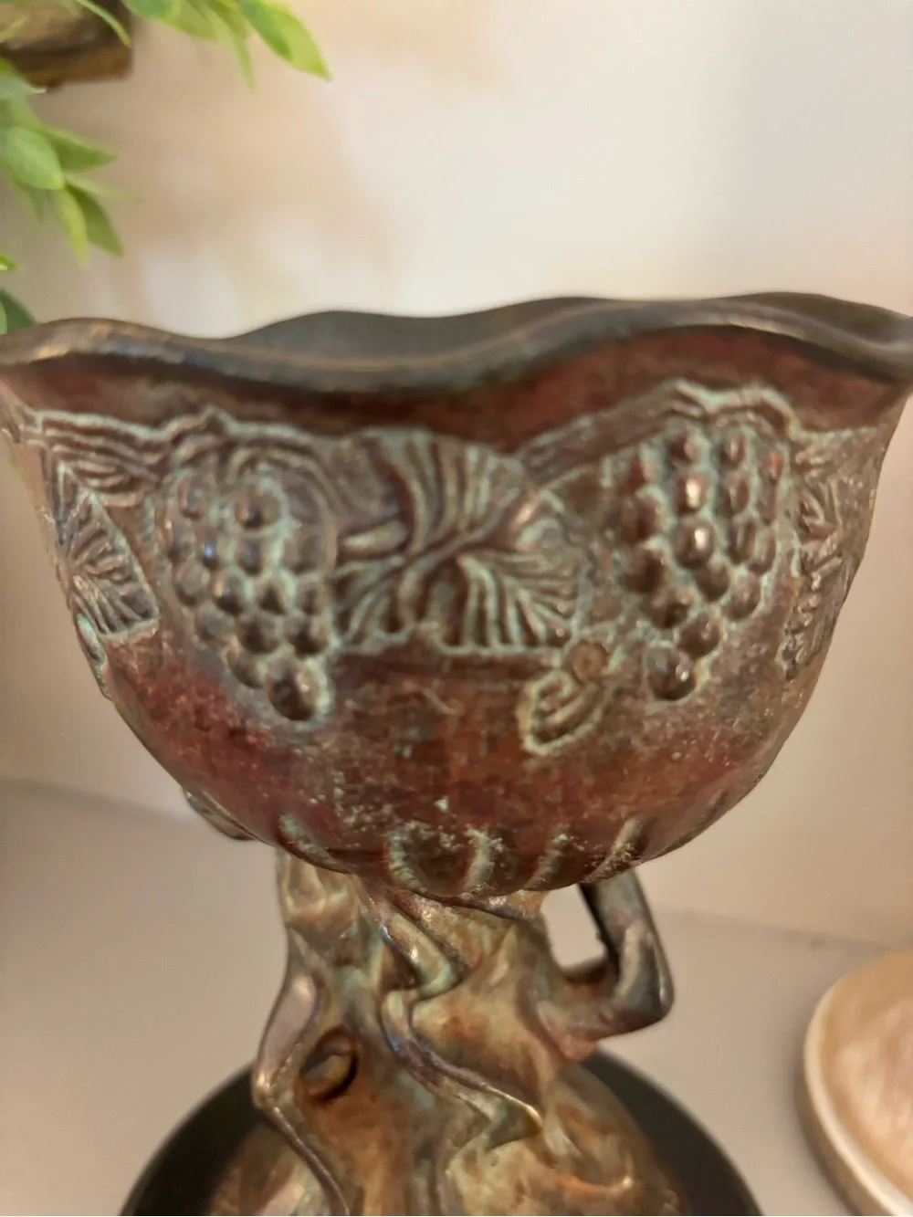 Antique-Style Verdigris Cherub Urn Accent Vase